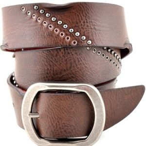 Genuine Leather Studded Belt - Brown